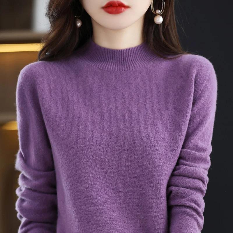 Pull pour femmes printemps tricots 100% laine mérinos tricoté pull col roulé à manches longues pull 