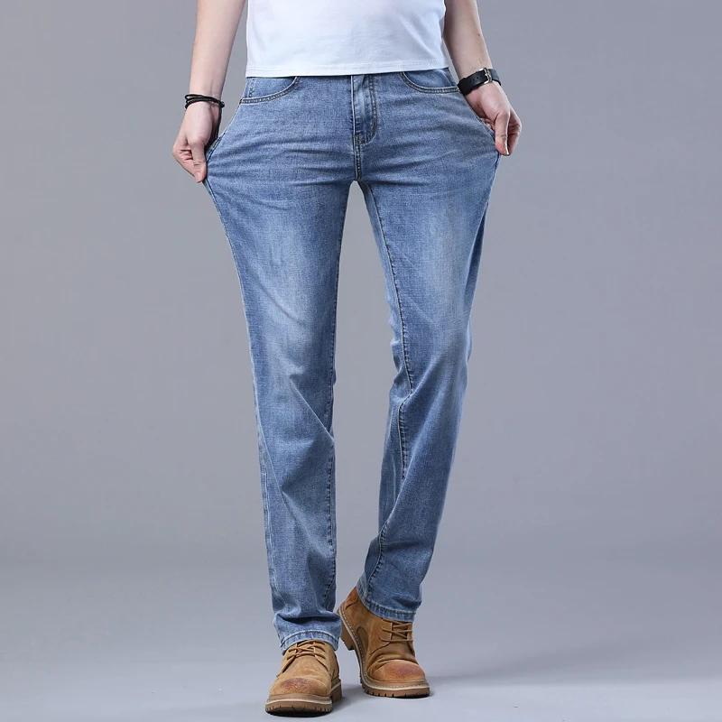 Printemps hommes bleu clair jean mince élégant décontracté tissu extensible Denim pantalon classique