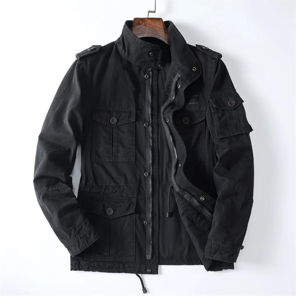 Vestes décontractées de printemps pour hommes, Style rétro américain, en coton épais, multi-poches, 