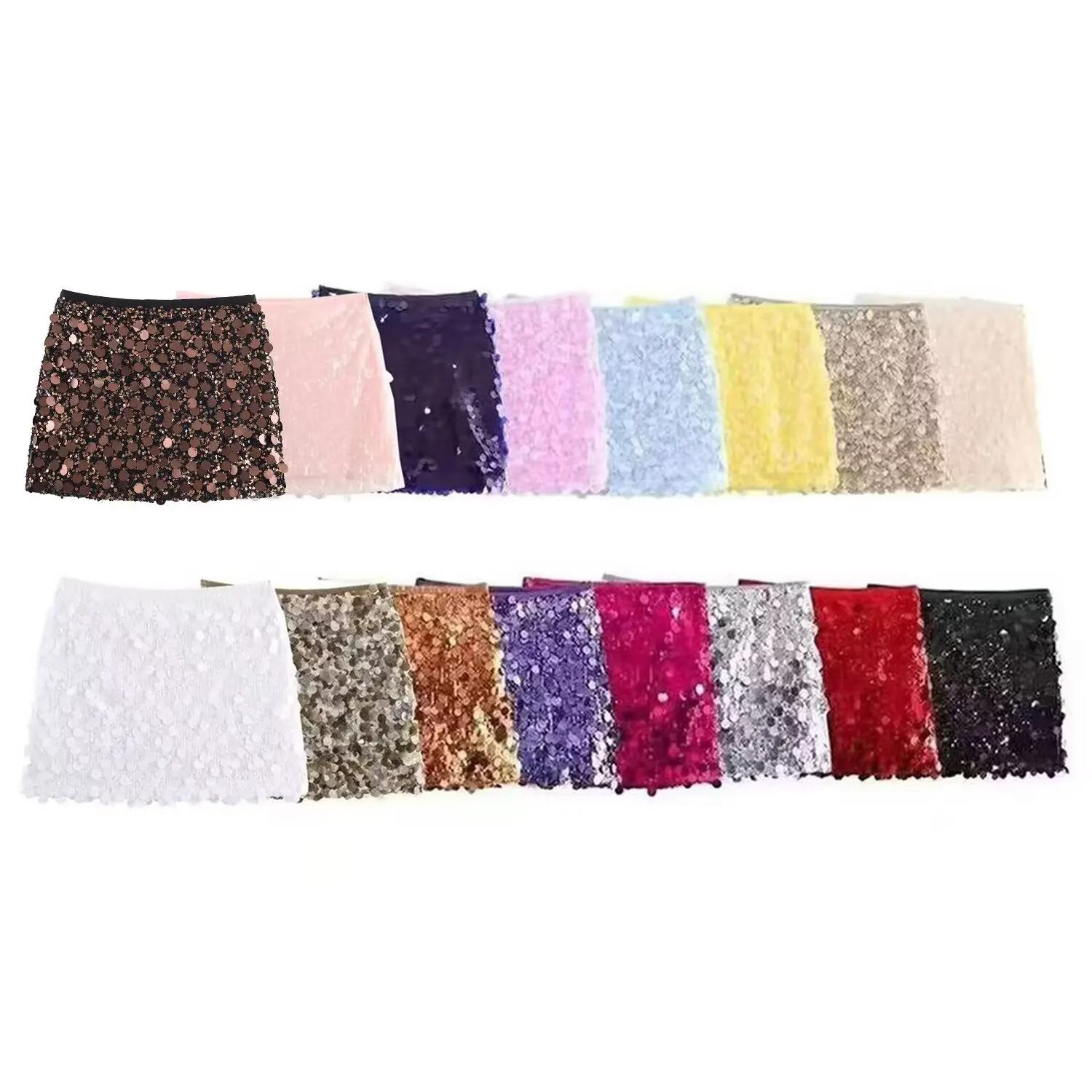 Femmes printemps automne Chic Mini jupes mode avec paillettes solide côté fermeture éclair jupe cour