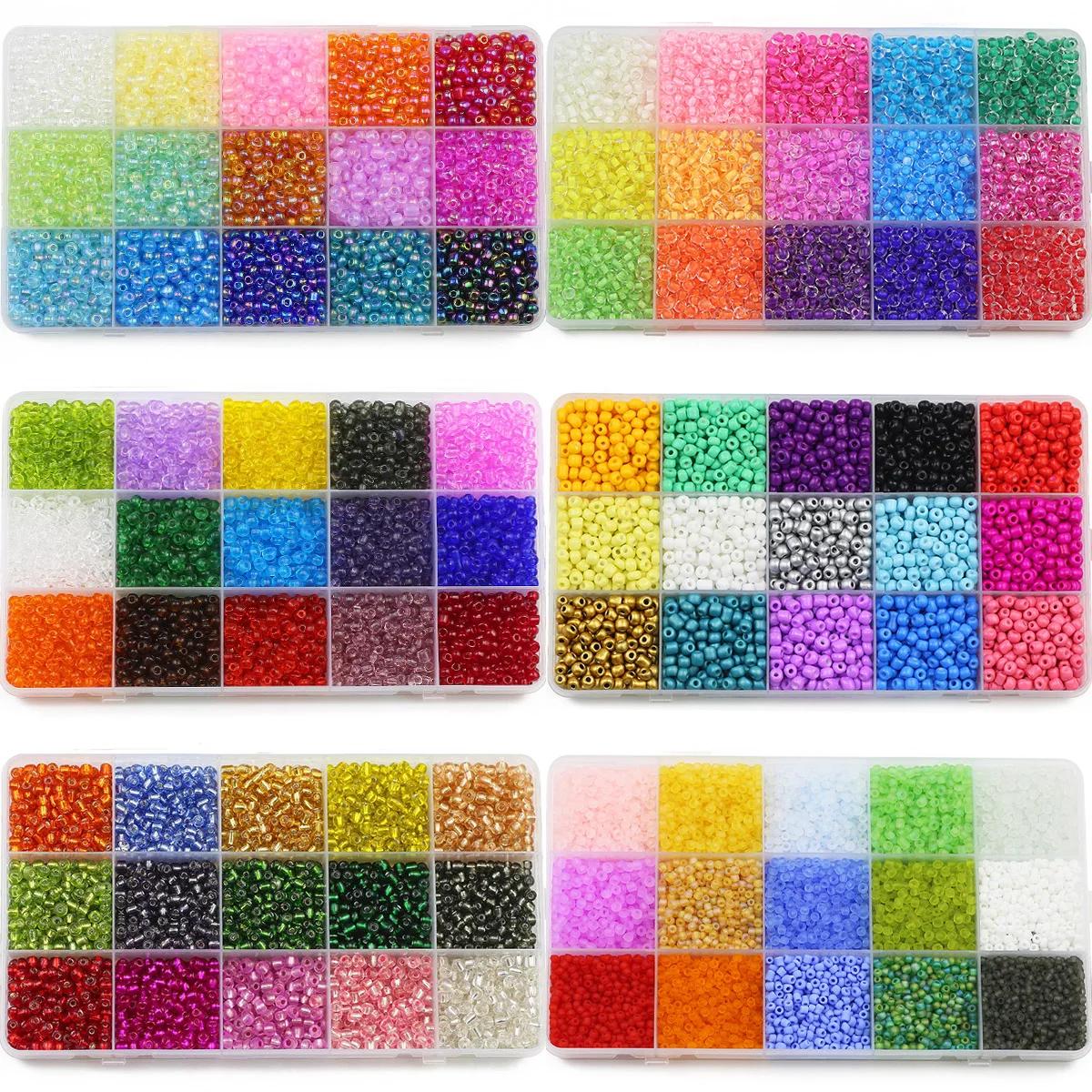 Boîte de 15 grilles de perles en verre de 2, 3 et 4mm, pour bijoux, bricolage, bracelets, collier, t