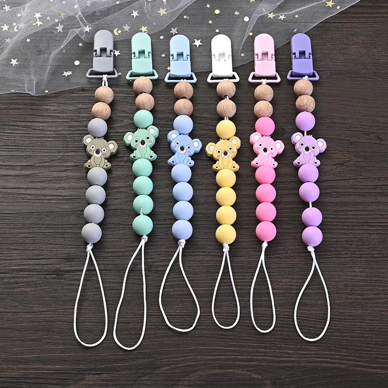 Attache-sucette plastique bébé clip animal dessin animé - Chaîne silicone support factice - Cadeau douche