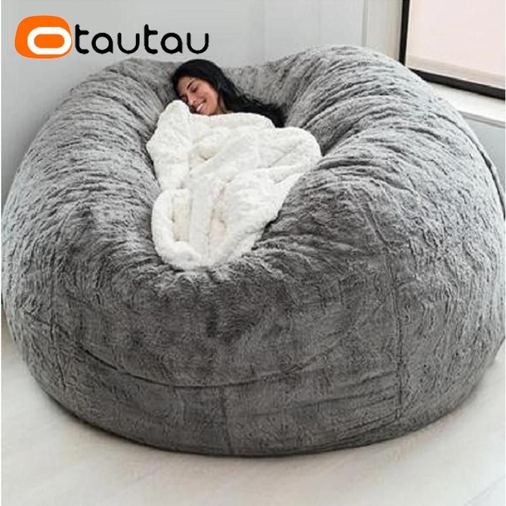 Housse de pouf géante en fausse fourrure de lapin ultra-douce OTAUTAU 5 pieds, pour l'hiver et Noël,