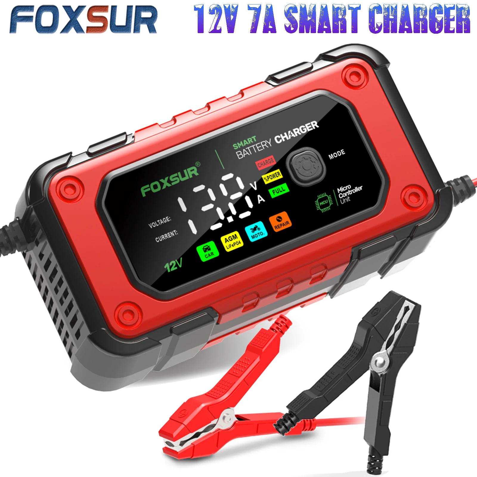 FOXSUR-Chargeur intelligent de batterie de voiture, 12V, 7A, AGM, GEL veFePO4 24.com, déLongues ateu