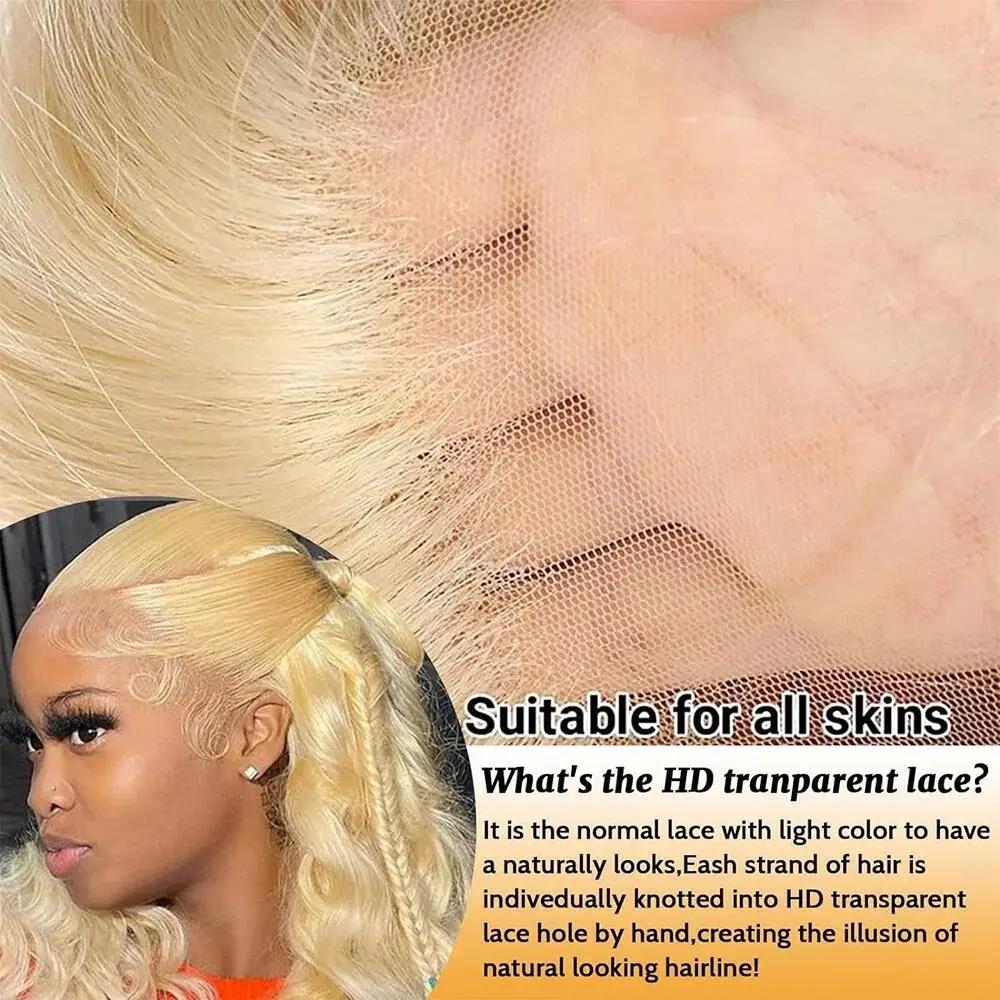 Perruque Lace Front Wig Body Wave Brésilienne Naturelle, Cheveux Humains Colorés, Blond Miel Transpa