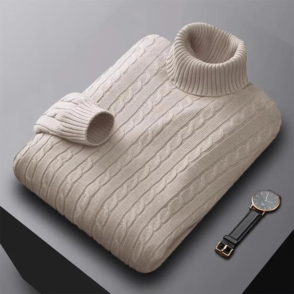 Pull Jacquard à col roulé pour hommes, pull décontracté, haute élasticité, vêtements de survêtement 