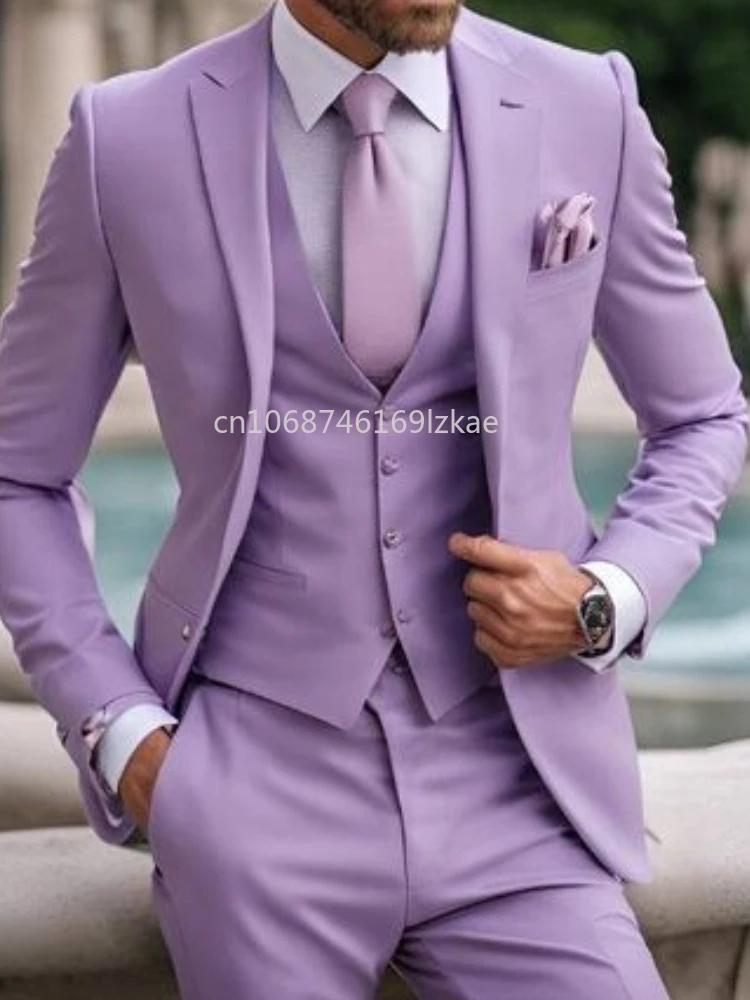 Costume 3 Pièces Violet Clair pour Homme, Classique, Formel, Élégant, Mariage, Marié, Smokings, Blaz