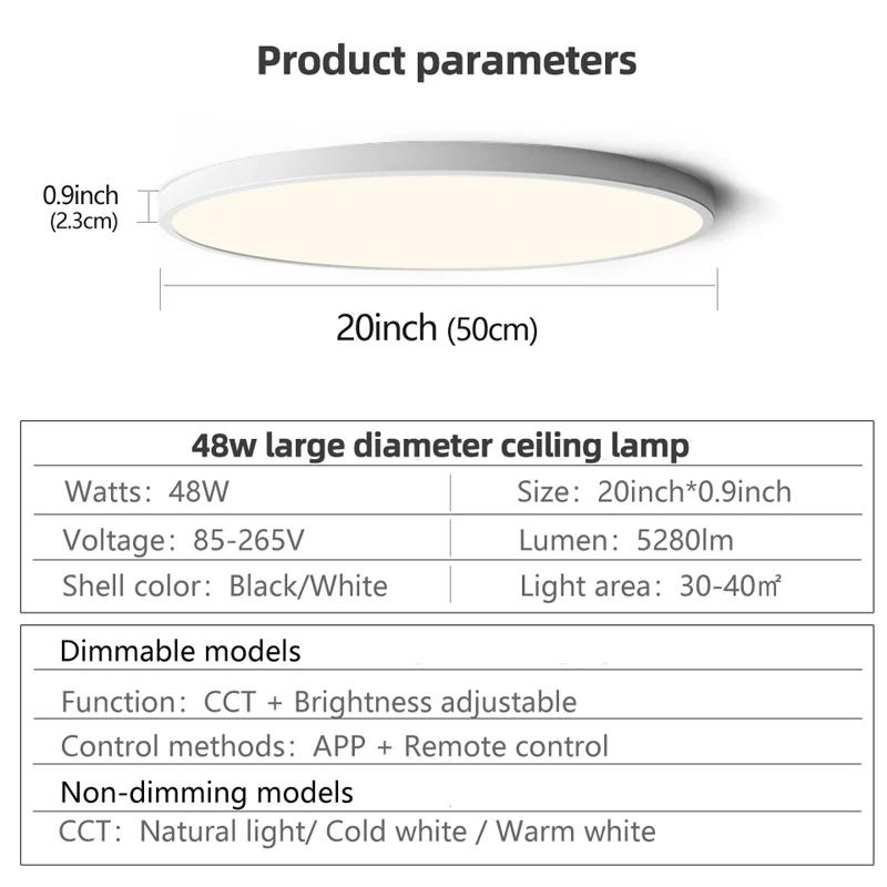 MARPOU 50CM grand plafonnier LED avec télécommande APP intelligente luminaire ultra-mince plafonnier