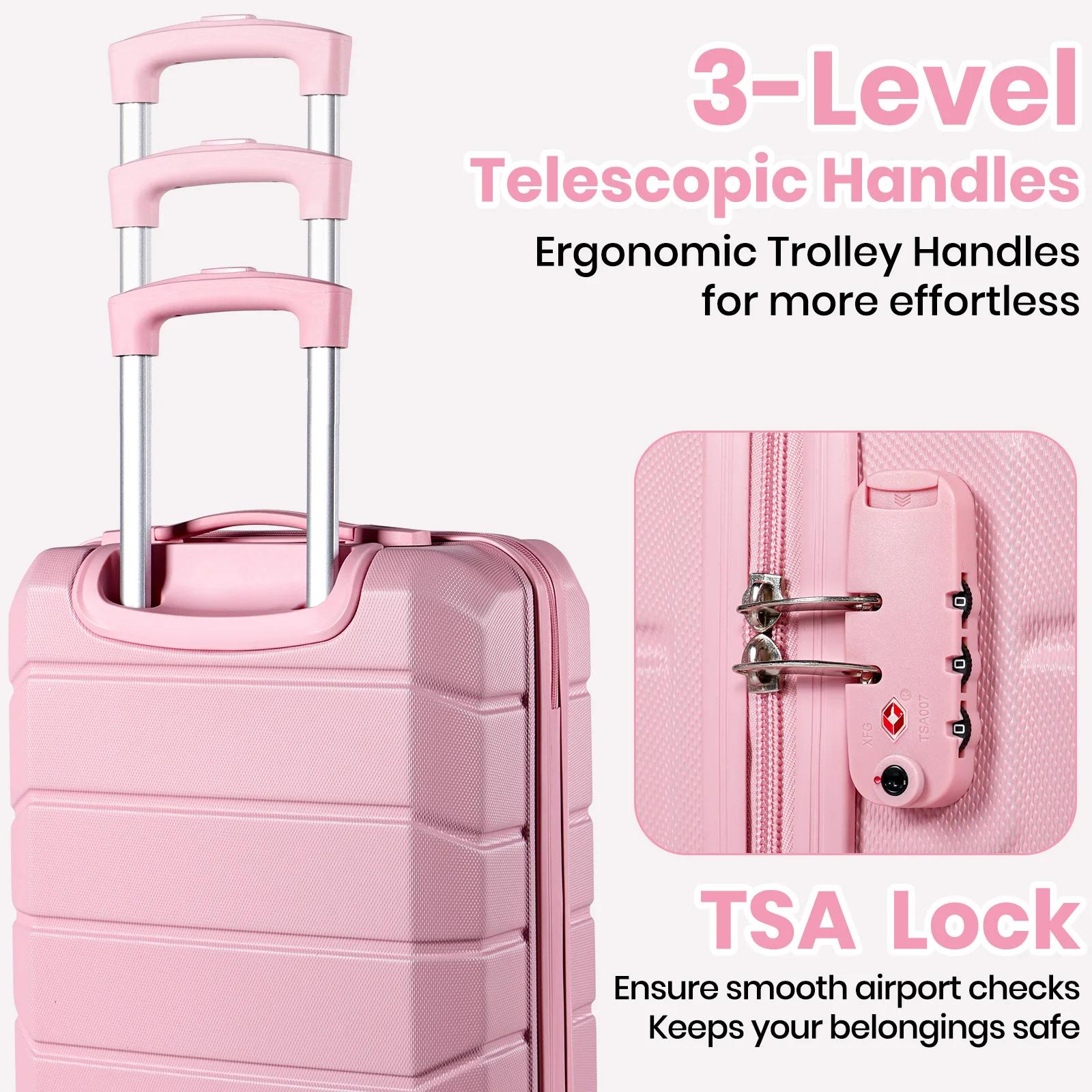 Valise à roulettes rigide pour bagages à main, bagage de cabine léger avec serrure TSA et 4 roues pi
