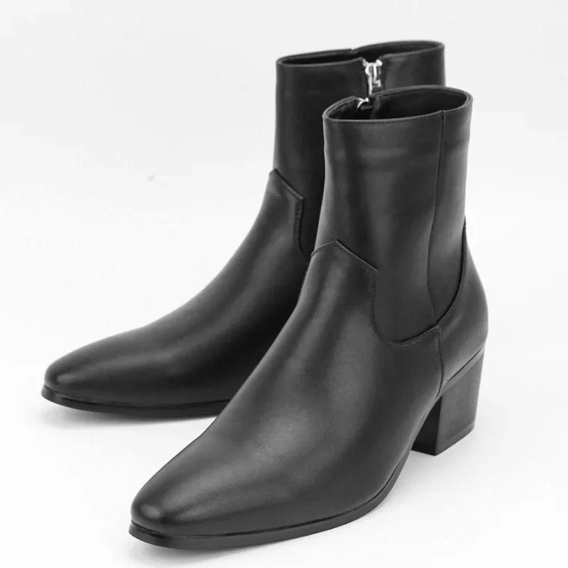 Nouveau automne hommes mode talons hauts bottes courtes petite tête carrée haut talon bottes hommes 