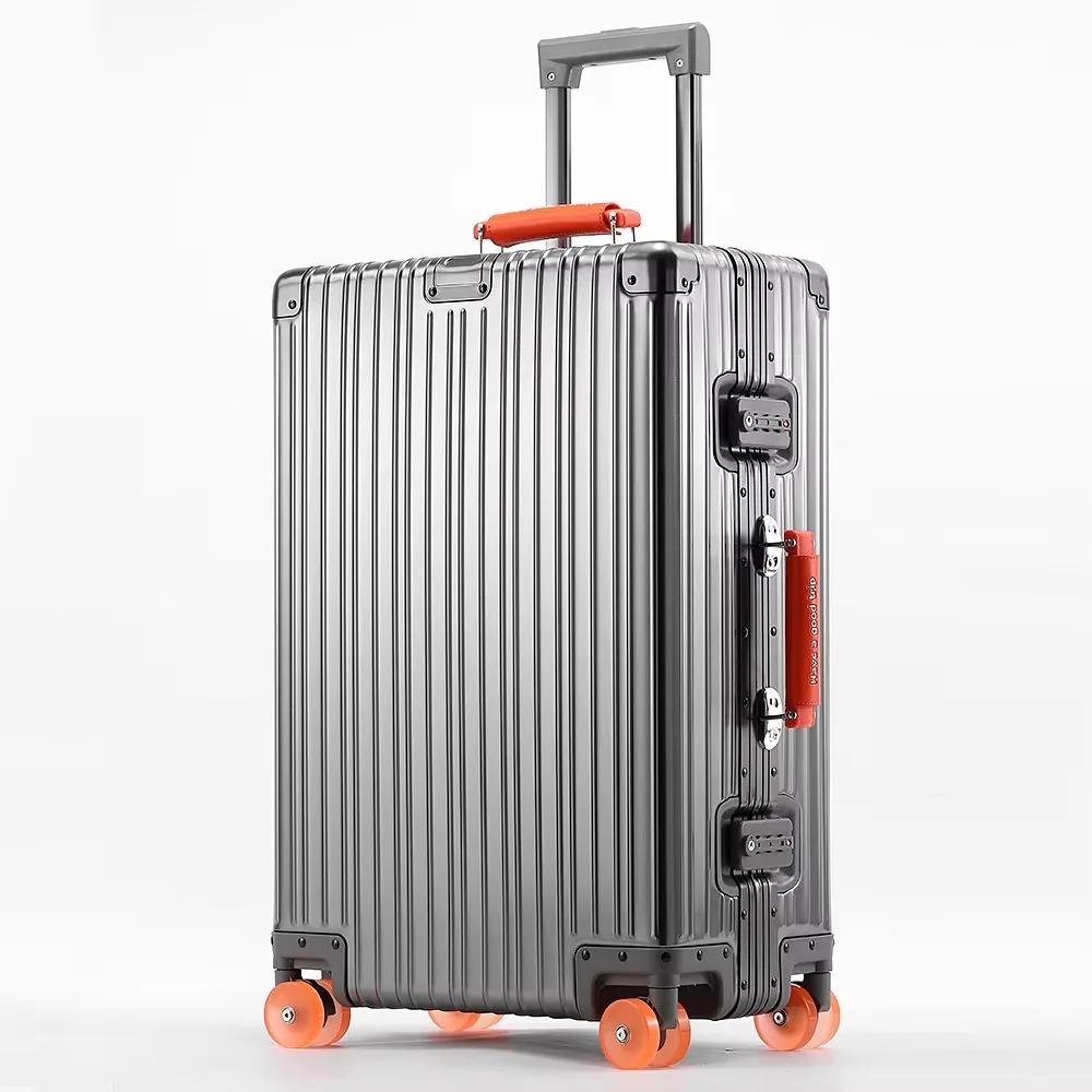 Valise en alliage d'aluminium-magnésium, 20/24/29 pouces, poignée en cuir, étui de voyage, bagages r