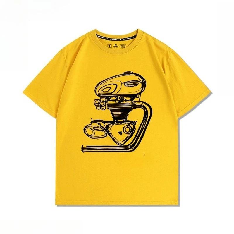 T-shirt imprimé rétro T120 modifié pour moteur de moto, pour les amateurs de voitures, chemise ample
