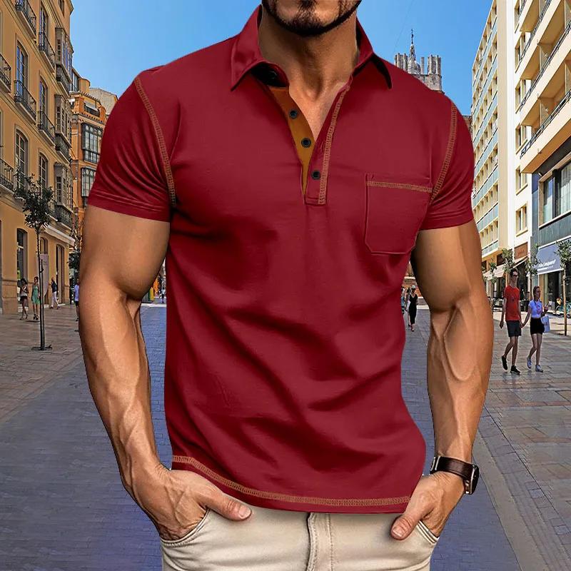 Polo décontracté à manches courtes pour hommes, haut à revers de poche, mode européenne et américain