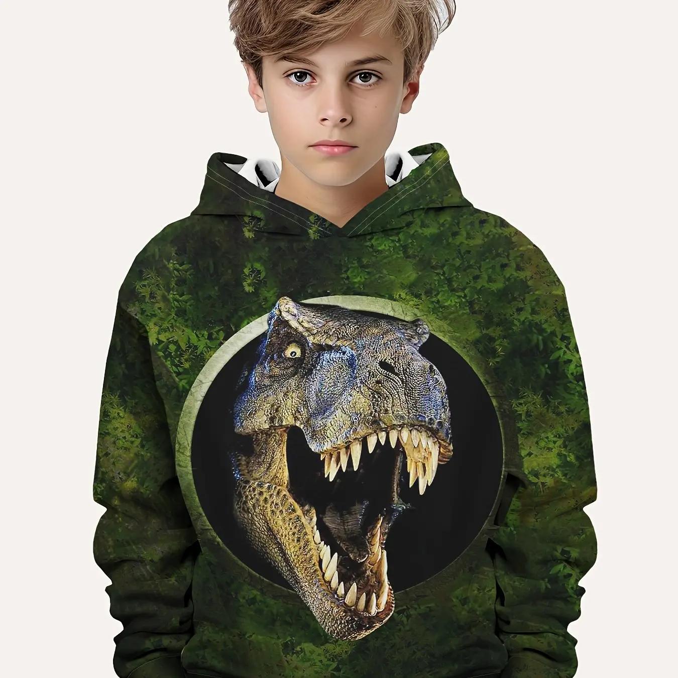 Sweat capuche manches longues enfant imprimé dinosaures dessin animé extérieur garçon printemps automne