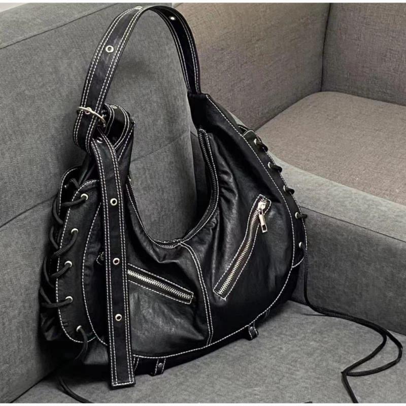 Sac à bandoulière de style Punk avec sangles multi-trous, sac de moto Cool, fourre-tout souple décon