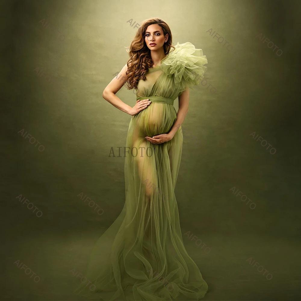 Robes d'accessoires de photographie de maternité, asymétrique épaule dénudée, en Tulle, Sexy, en mai