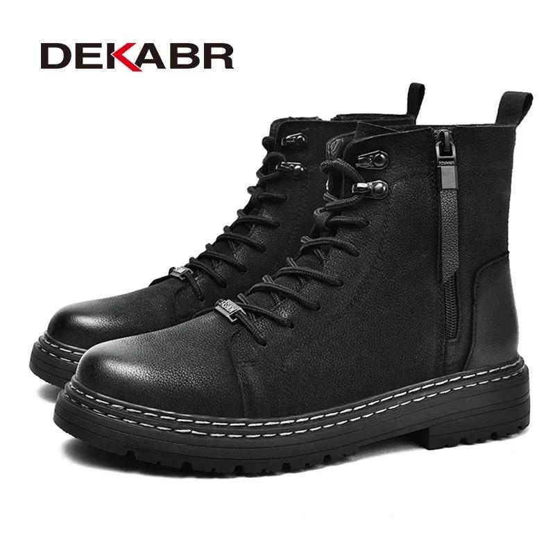 DEKABR-Chaussures de Moto Classiques en Cuir group Souple pour Homme, Bottes de Neige en Fourrure Do