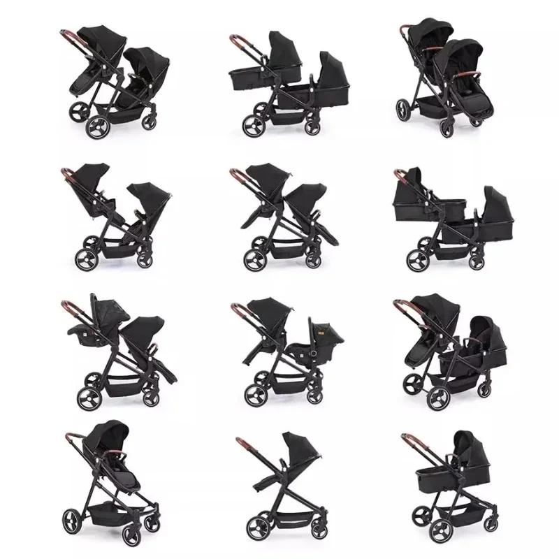 NOUVEAU Poussettes jumelées ultra-légères, poussettes multifonctions avec sièges auto, 3-en-1 pliabl