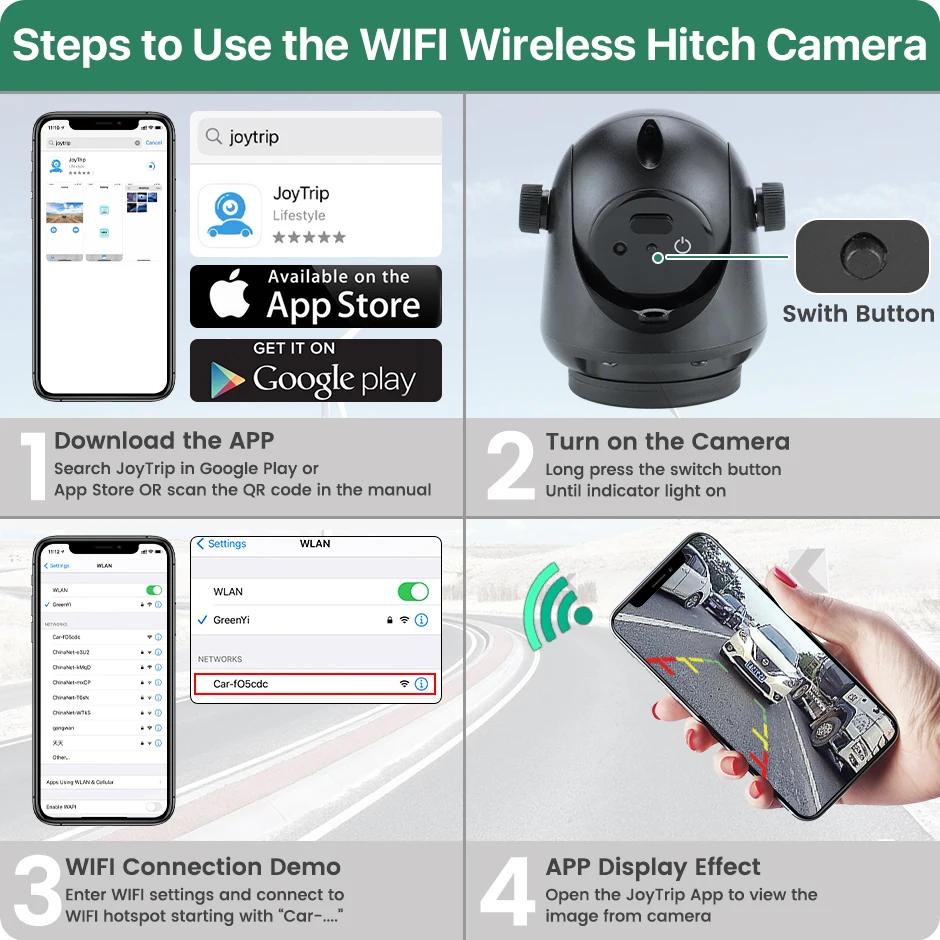 GreenYi-Caméra de recul sans fil à attelage magnétique, WiFi 5G, vision nocturne, aste, remorque, ca
