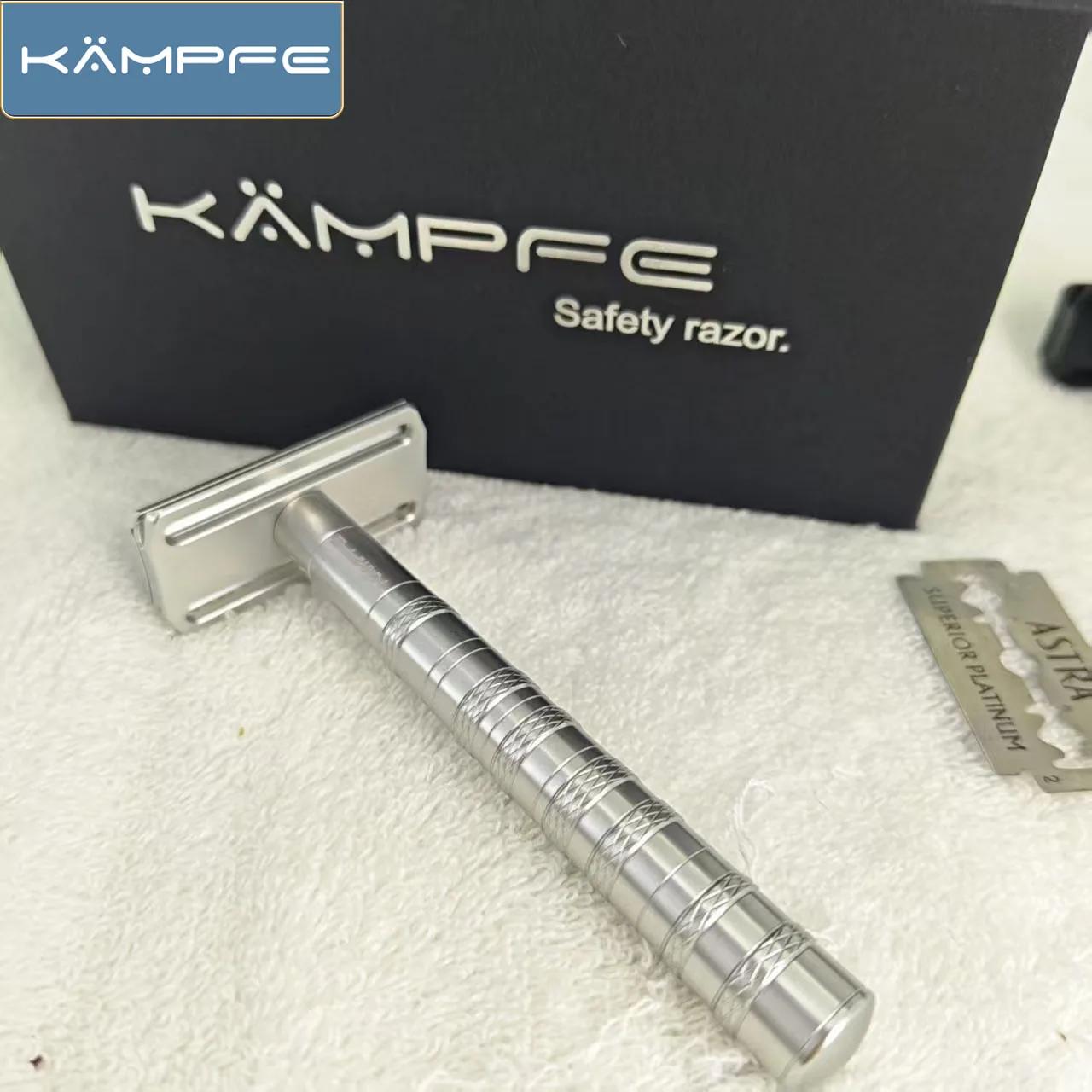Rasoir manuel en aluminium KAMPFE, outil d'épilation de sécurité traité par CNC avec 5 lames de rech