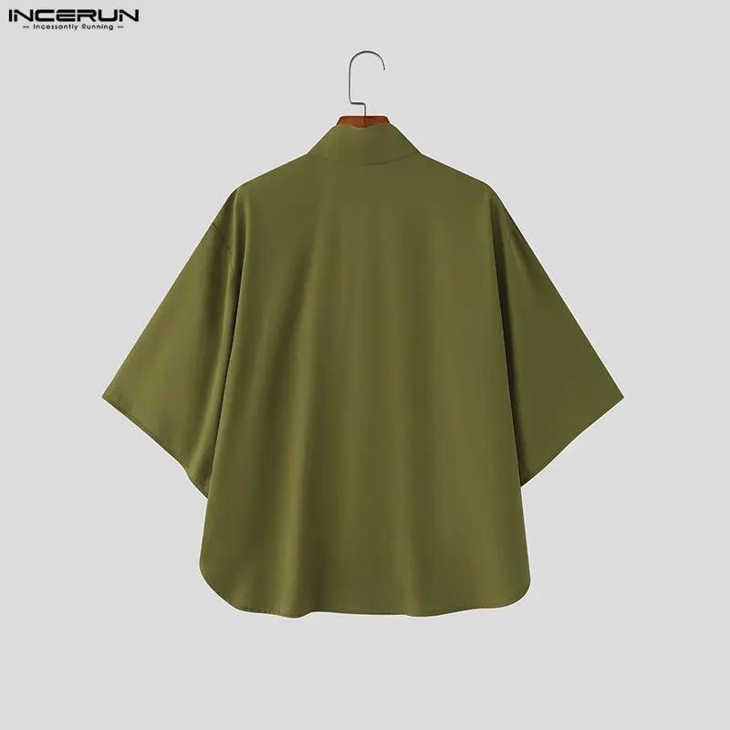 INCERUN hommes chemise solide col montant à manches courtes hommes vêtements en vrac Style coréen St
