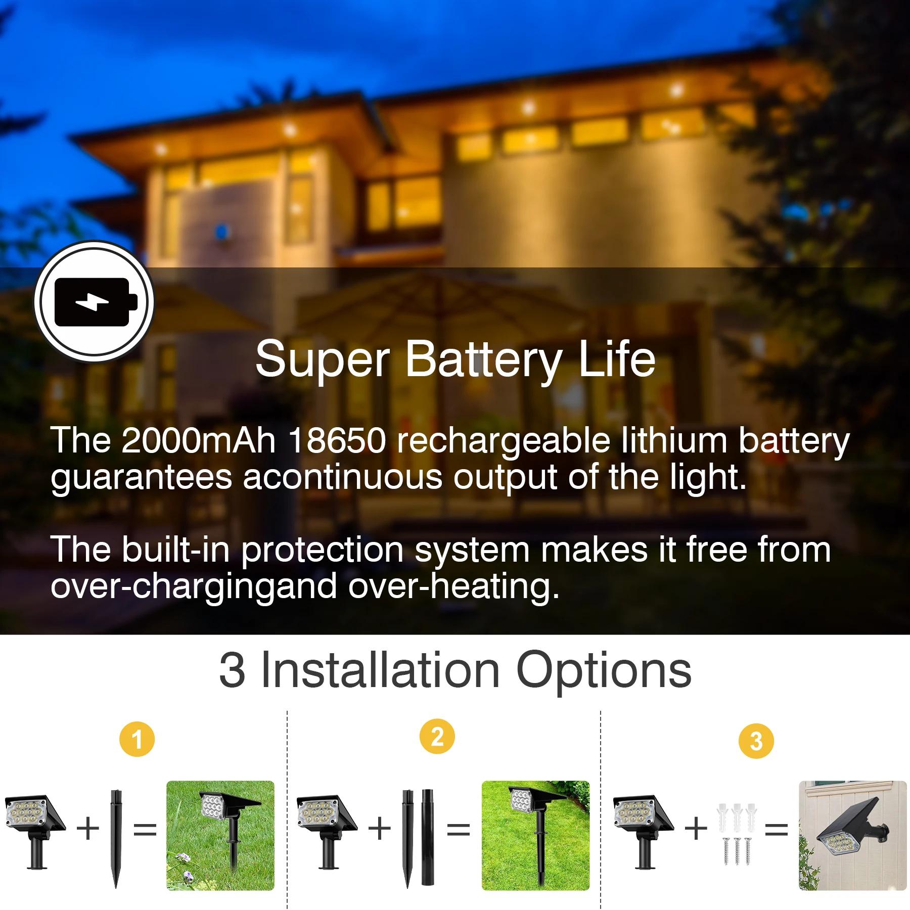 TSUN 1pc lumière solaire extérieure 3000K/6000k/RGB lumière de jardin solaire IP65 projecteur solair