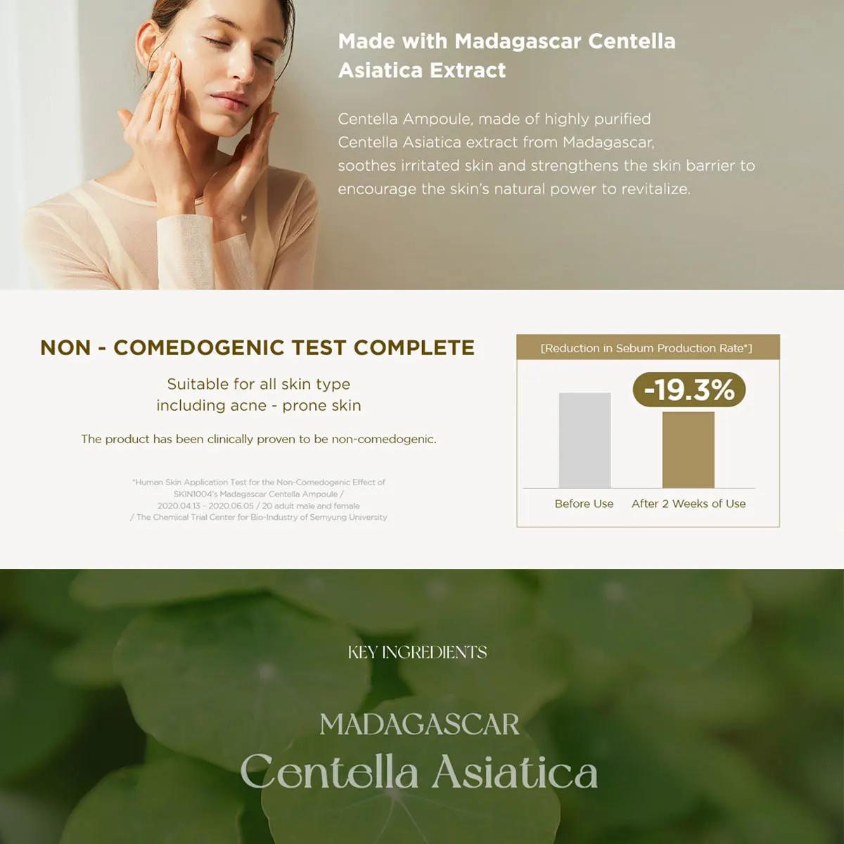 SKIN1004 Ampoule à la Centella de Madagascar 55ml, apaisante et rafraîchissante ​ Lissage des tons r