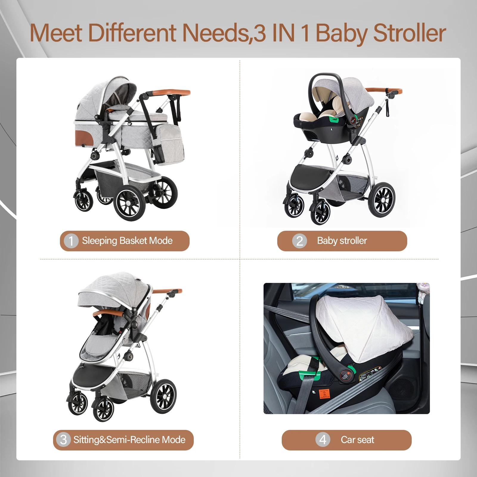 Poussette de luxe 3 en 1 pour bébé, portable, pliable, avec cadre en aluminium, pour nouveau-né et n