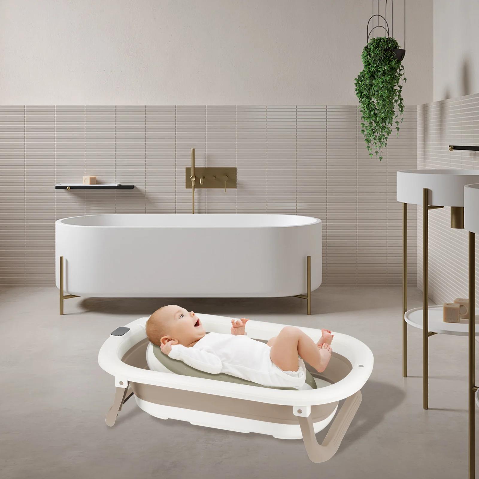 Baignoire Pliable Bébé, Baignoire Pliable Pour Nouveau-Né Avec Coussin (0-24 Mois), Cadeau de Naissa