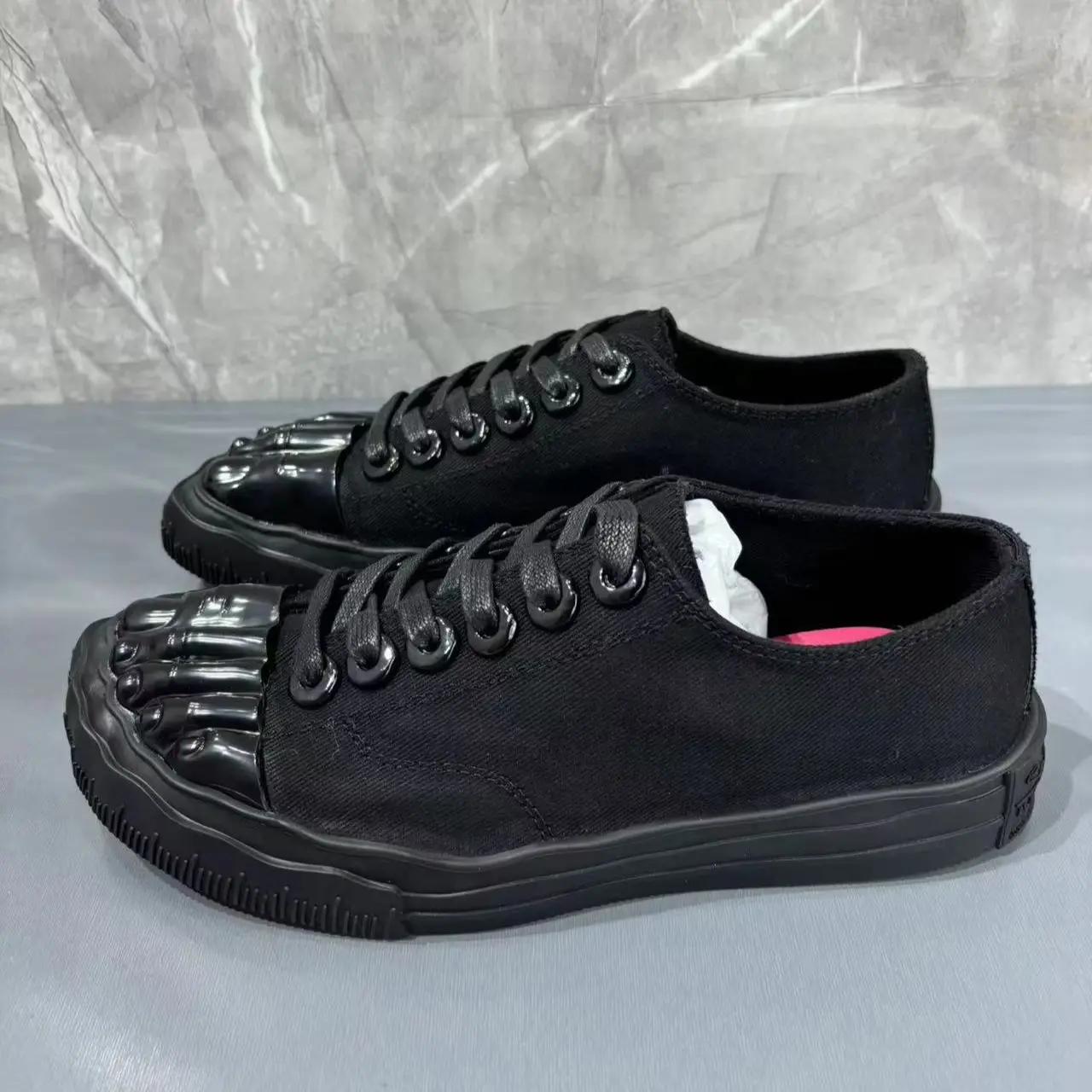 Baskets en toile dorées à cinq doigts pour hommes, chaussures de sport décontractées à lacets à seme