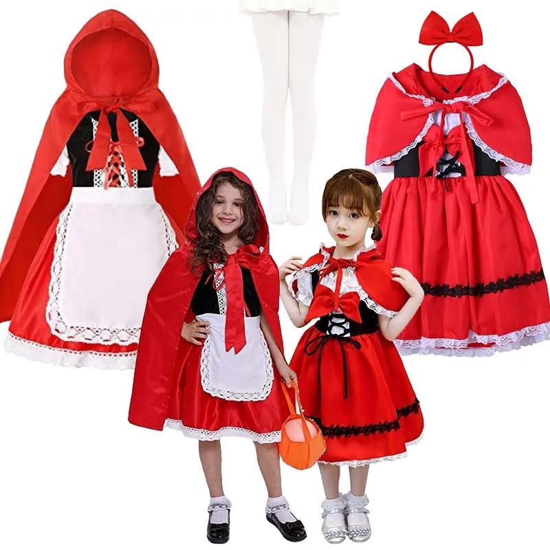 Filles petit chaperon rouge Cosplay Costume pour enfants princesse robe d'halloween bandeau + sac de
