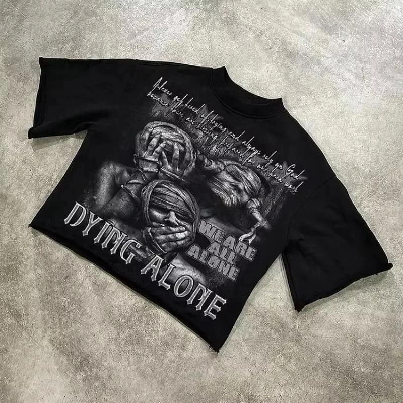 Nous sommes tous seul abstrait visage humain graphiques imprimé coton T-Shirt hommes Y2K manches cou