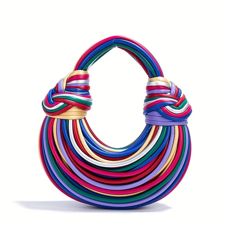Sac à main à pompon tissé à la main pour femmes, Style décontracté, avec motif matelassé à chevrons,