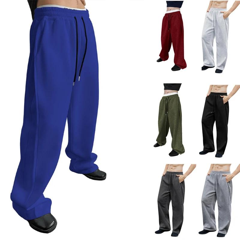 Pantalon de survêtement pour hommes, cordon de serrage, jambe droite, jambes larges, coupe ample ave