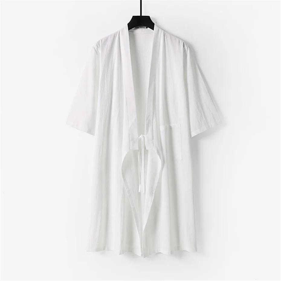 Cardigan Long Kimono chemise veste hommes grande taille 9XL chemises en lin Hanfu Daoist Robe chemis