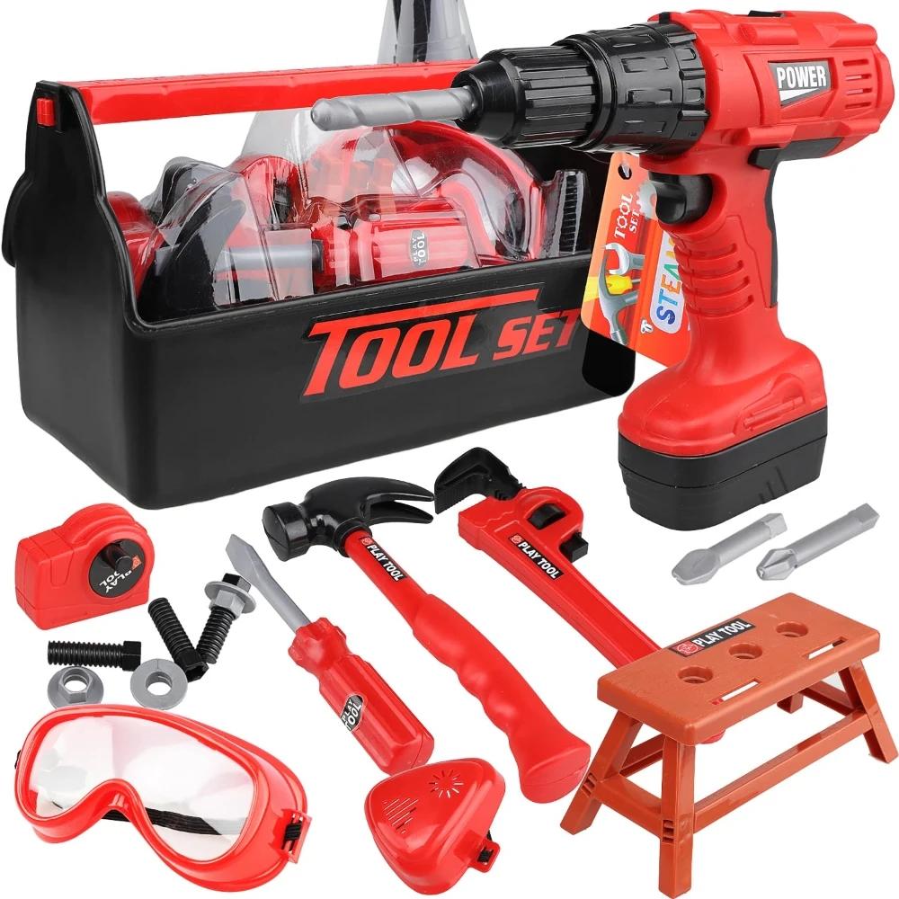 Ensemble d'outils pour enfants avec perceuse jouet électrique Kit de jouets de construction alimenté