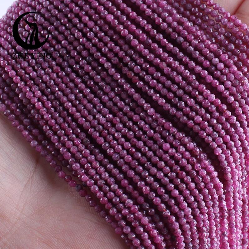 5 brins de perles de pierre naturelle facettées de 2 mm (rubis, améthyste, angelite) avec trou, peti