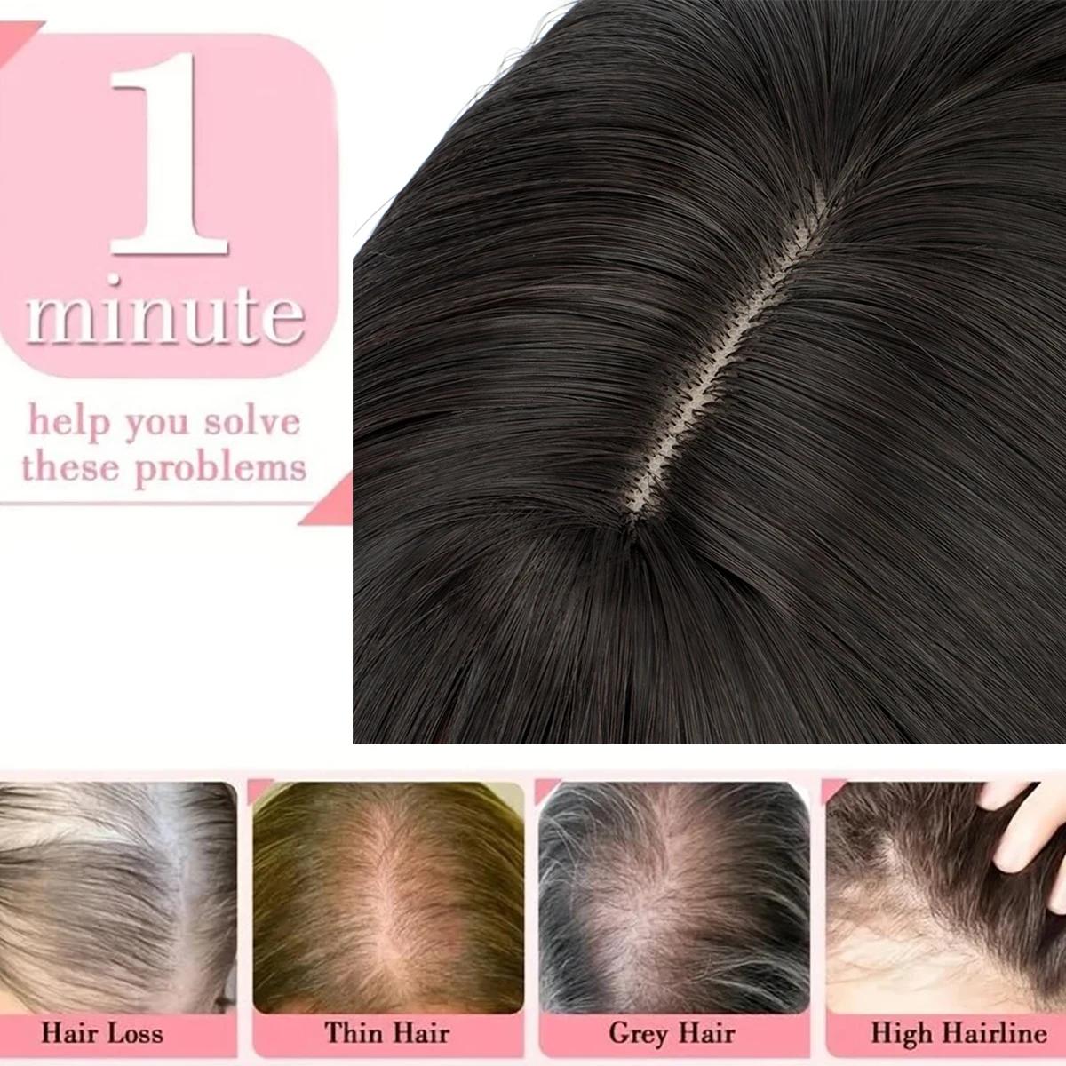 Extensions de cheveux synthétiques à clips avec frange : postiche longue et droite haute température