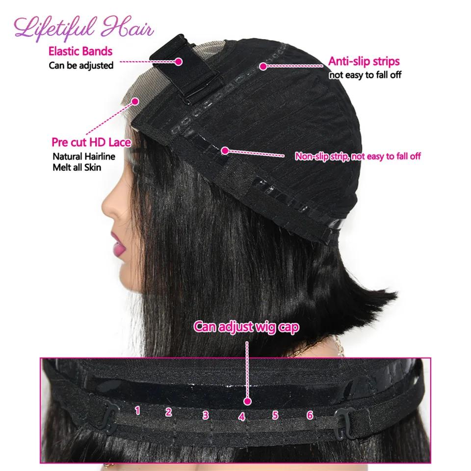 Perruques Cheveux Humains Sans Colle 4x4 Lace Transparente Perruque Courte Perruques Cheveux Humains