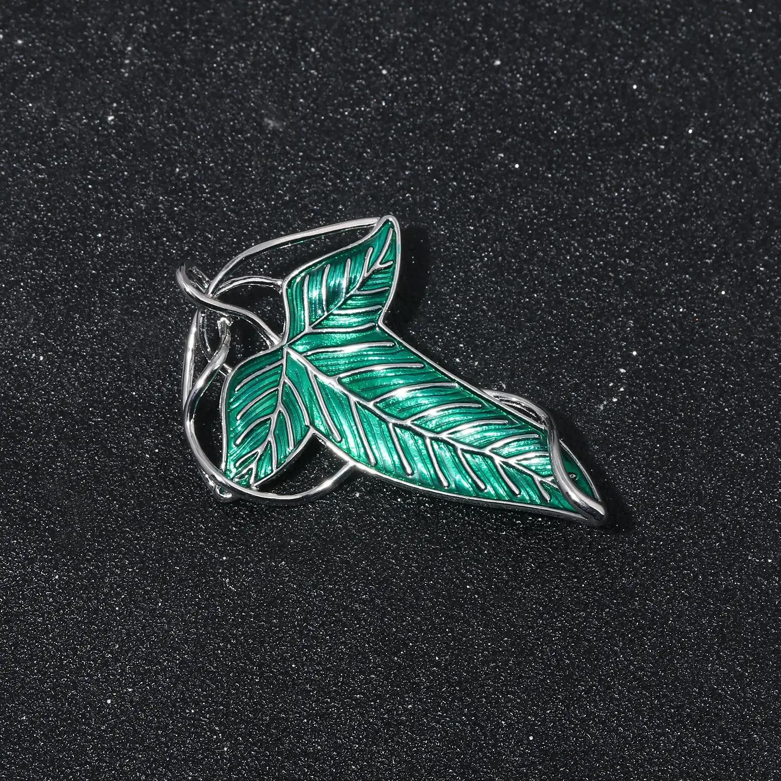 Broche elfe feuilles vertes de Lorien, Tolkien Galadriel Legolas Frodo Baggins Aragorn arbre émail B