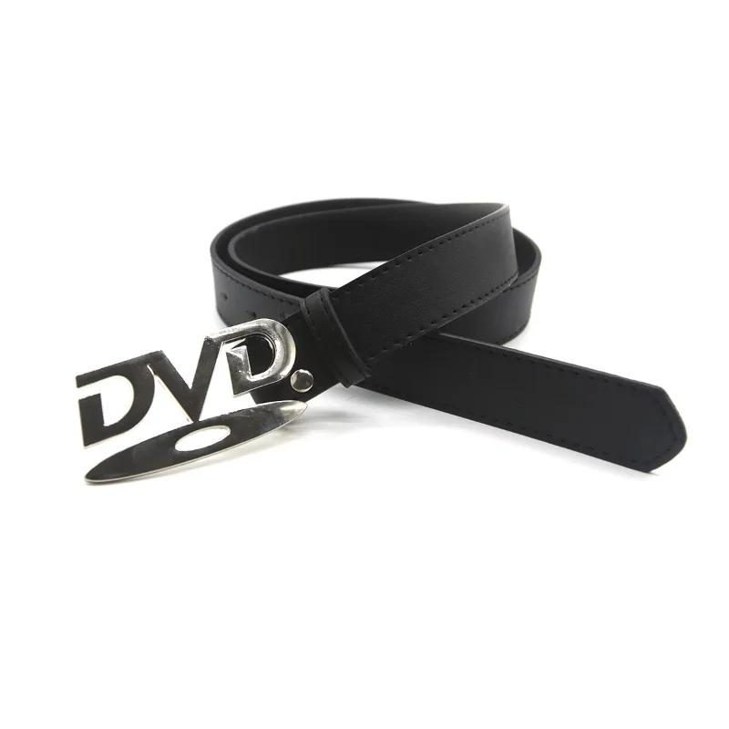 Ceinture unisexe à boucle DVD nostalgique, polyvalente, noire et blanche, décorative, pour hommes et