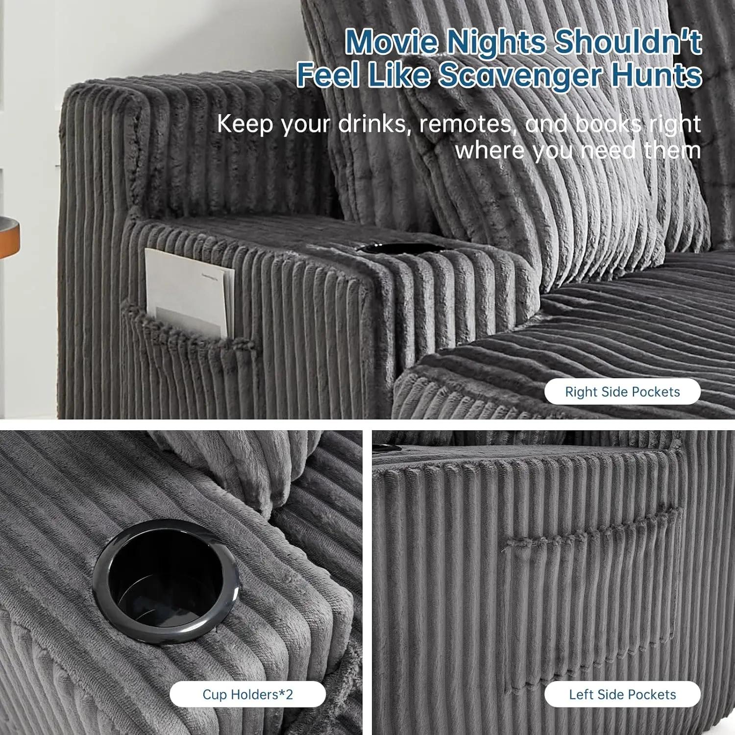 Chaise longue surdimensionnée, lit, rembourrage en velours côtelé, avec 4 oreillers, accoudoirs, sal