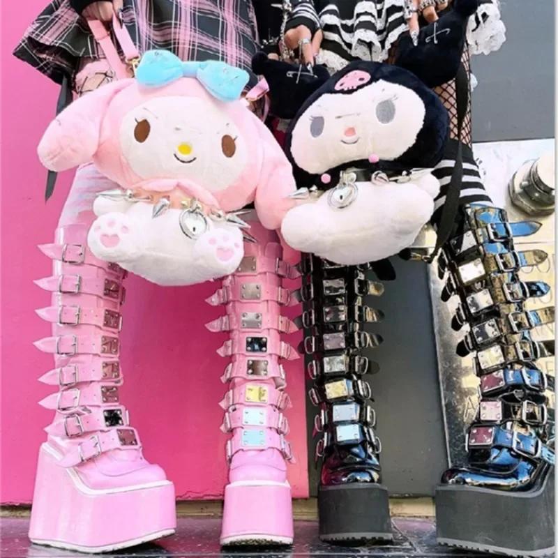 Femmes bottes Cosplay dames talon haut plate-forme compensées femmes bottes hautes gothique boucle s