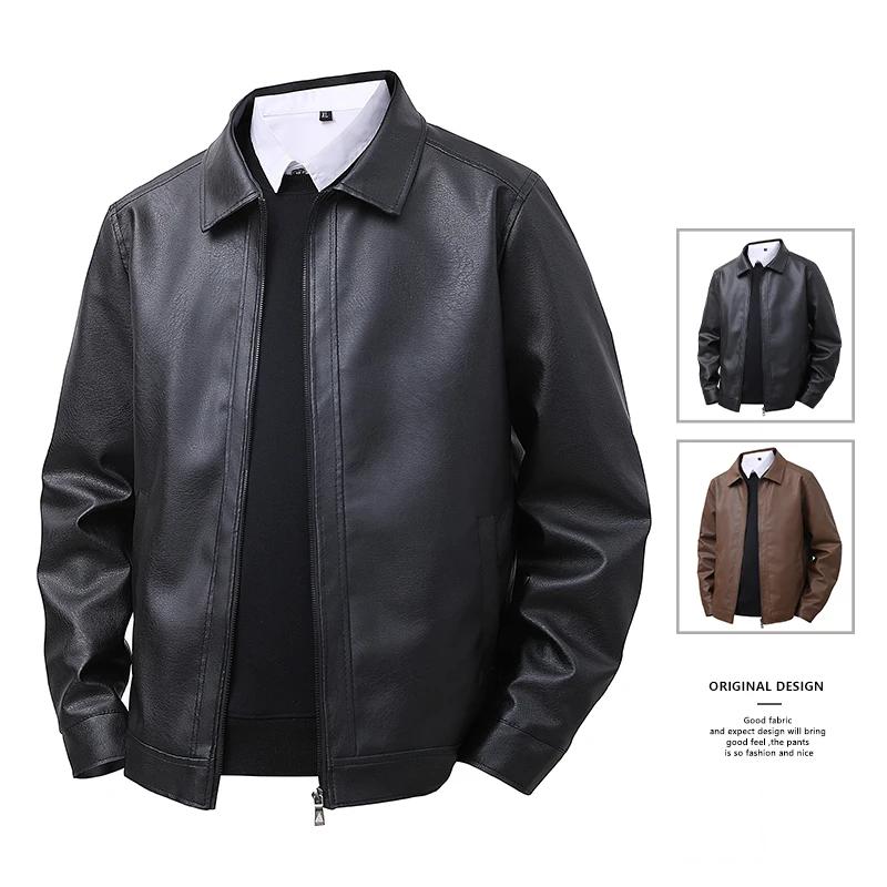 2025 nouvelle veste en cuir hommes printemps coupe ajustée revers veste décontractée hommes haut cou