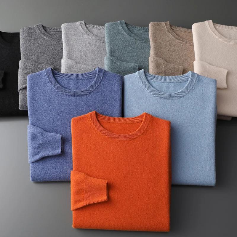 Pull en cachemire sans couture pour homme, col rond, tricoté, décontracté, 100% Pure laine, hauts à 
