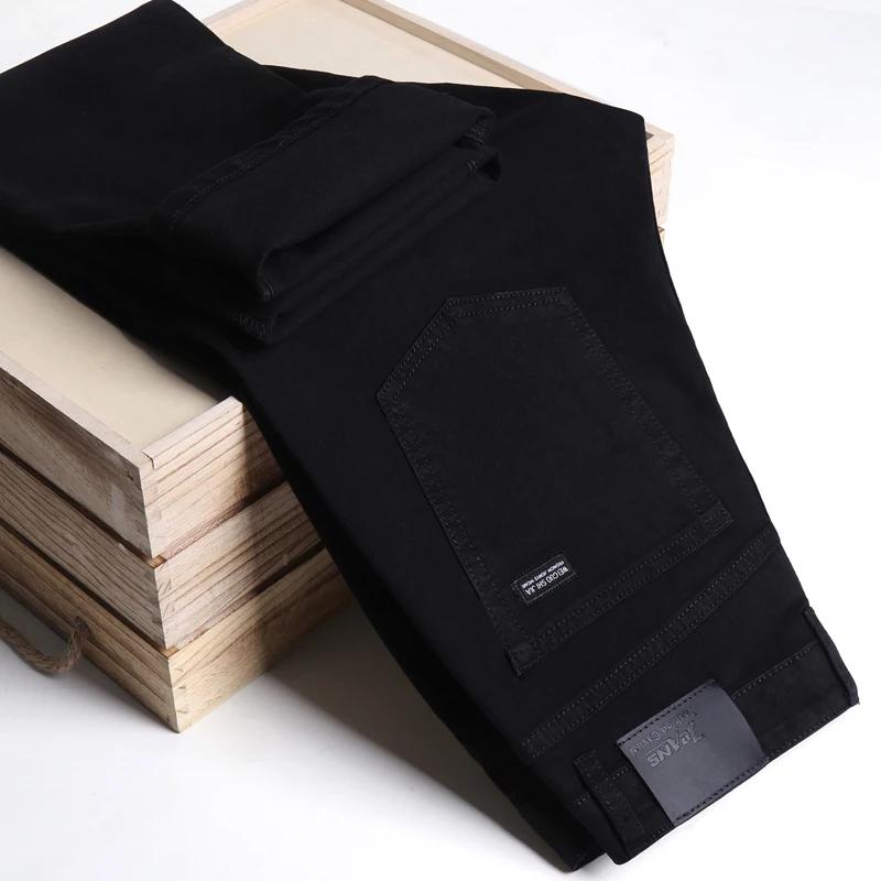 Hommes classique avancé marque de mode pur noir jean homme doux respirer Stretch mince droit Denim p
