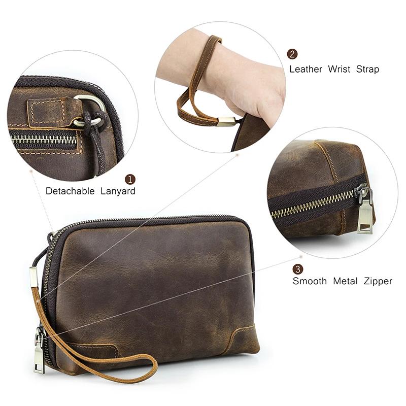 Sac de voyage pour homme CONTACT'S, pochette en cuir véritable, portefeuille, sac à main, sac de ran
