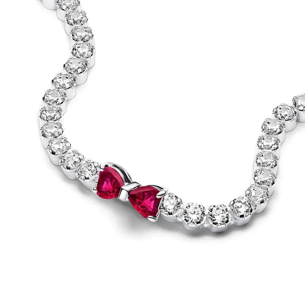 2025 Valentine nouveau 925 argent rose arc plein diamant Bracelet Original 17-20CM ajustement bricol