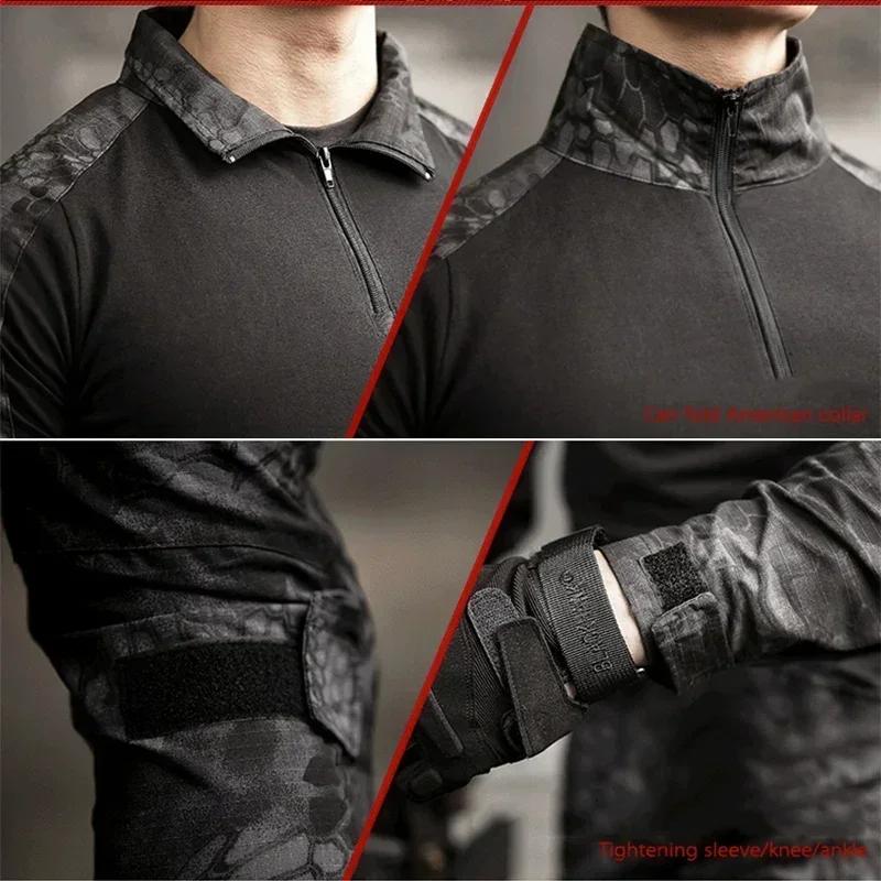 Chemises tactiques d'extérieur à manches longues, chemise de Combat, fermeture éclair 1/4, en coton 