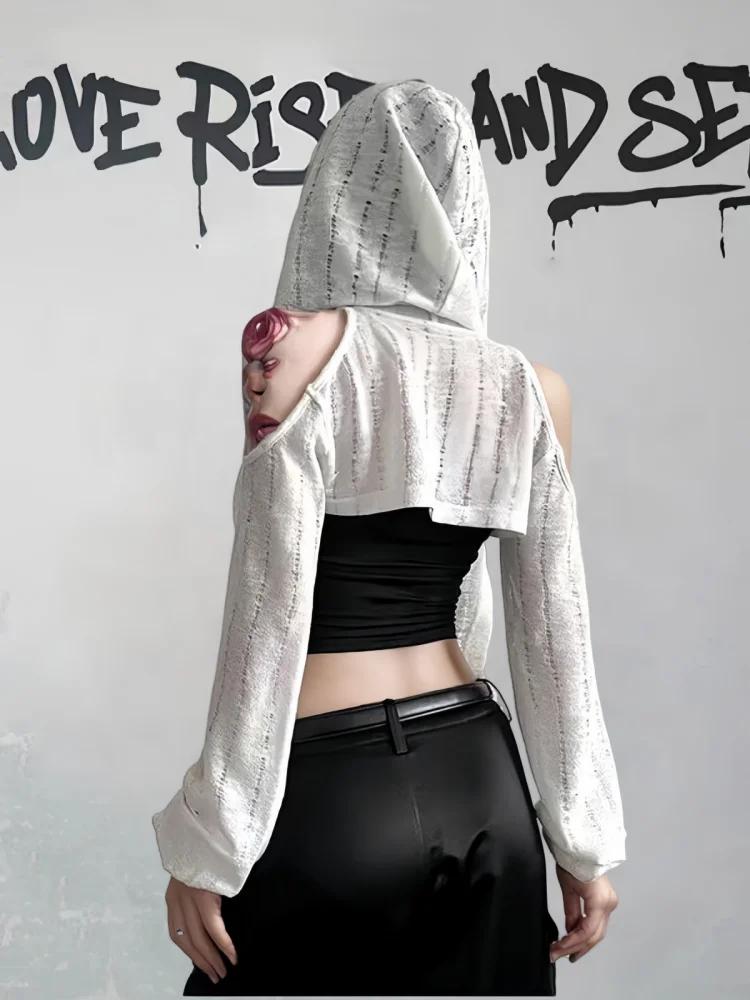 T-shirt à manches longues et épaules dénudées pour femmes, Streetwear d'été, hauts courts, Punk Grun